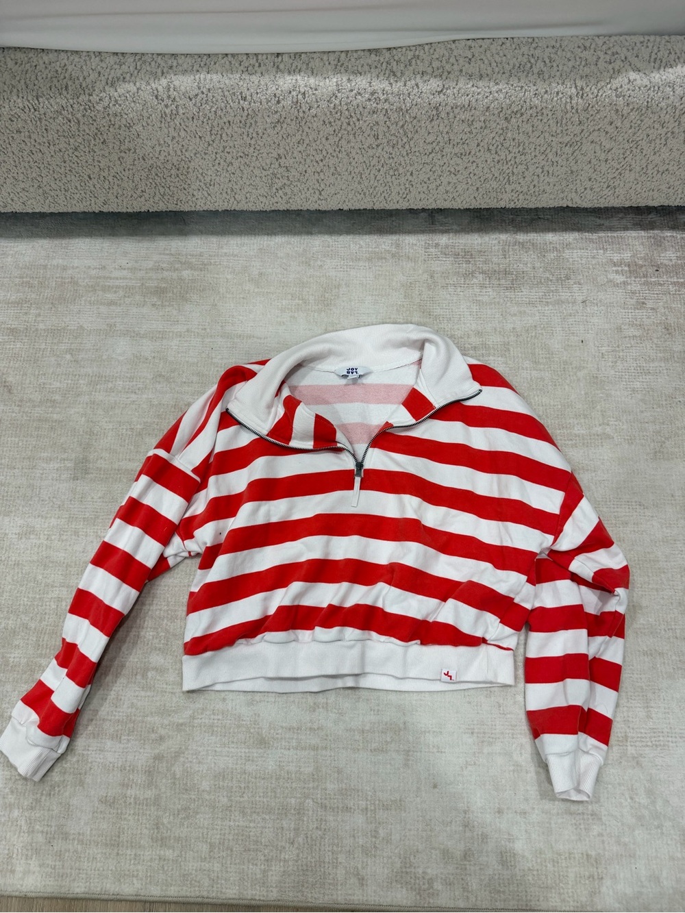JoyLab Red & White Striped Half-Zip Cowl Pullover